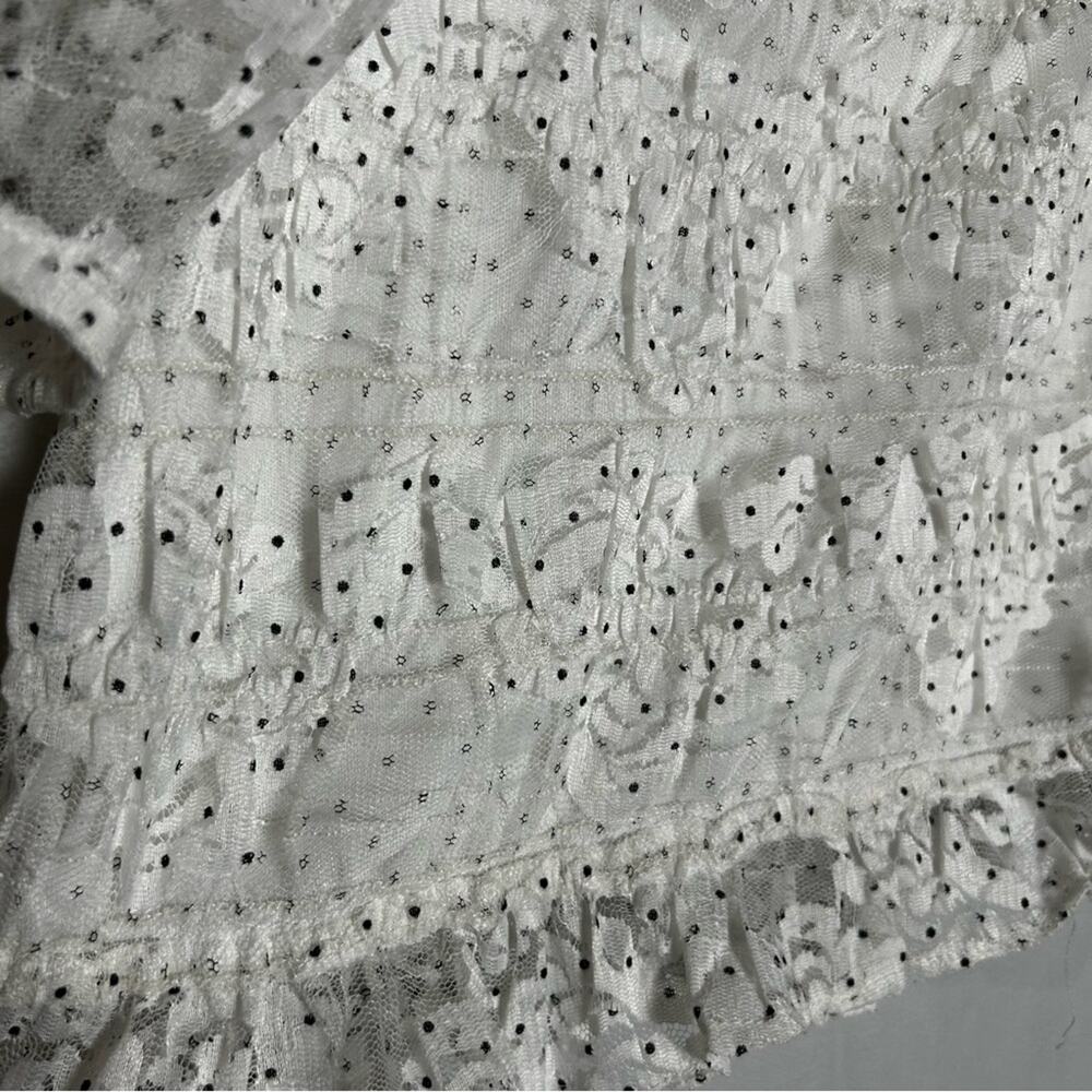 NSR‎ White & Black Dotted Puff Sleeve Sheer Blouse Size Medium - Picture 3 of 6